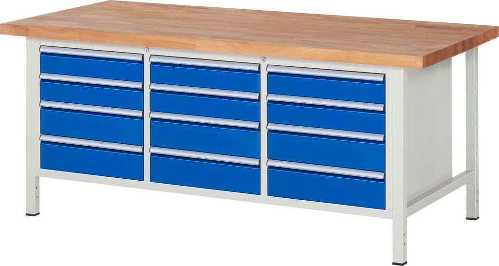 Rau Werkbank höhenverstellbar 8579A2, B2000xT900xH840-1040mm, 12x Schublade-TA