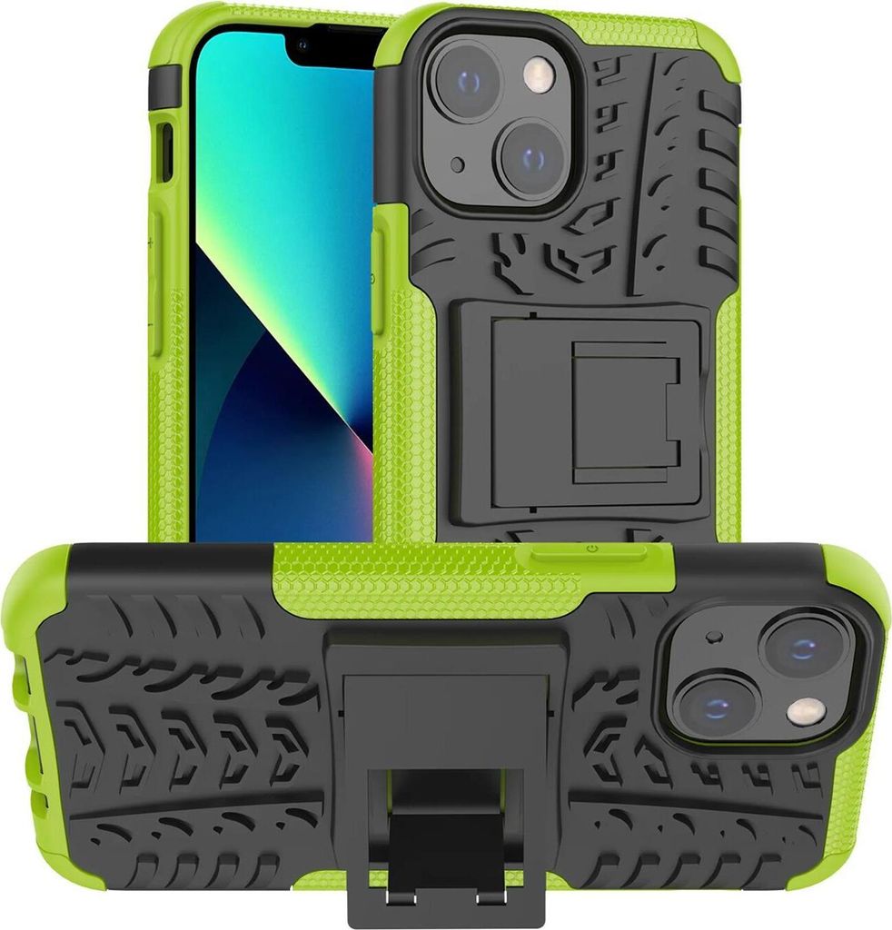 Conie Outdoor Schutzhülle für iPhone 13 Hybrid Silikon Hard Case Cover Hülle mit Ständer in Grün