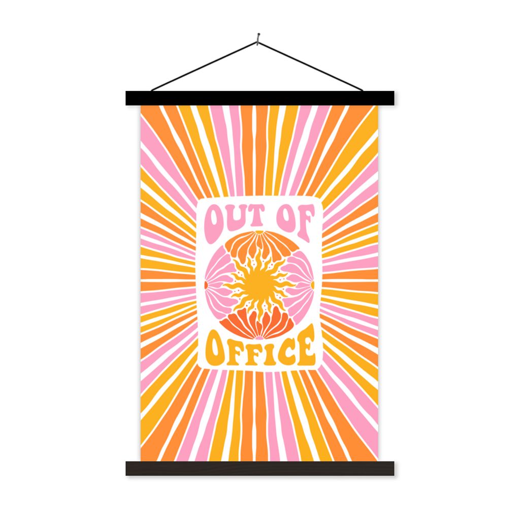 MuchoWow Textilposter Zitate - Außer Haus - Rosa - Orange - Gelb 60x90 cm mit schwarzem Rahmen - Poster Wohnzimmer