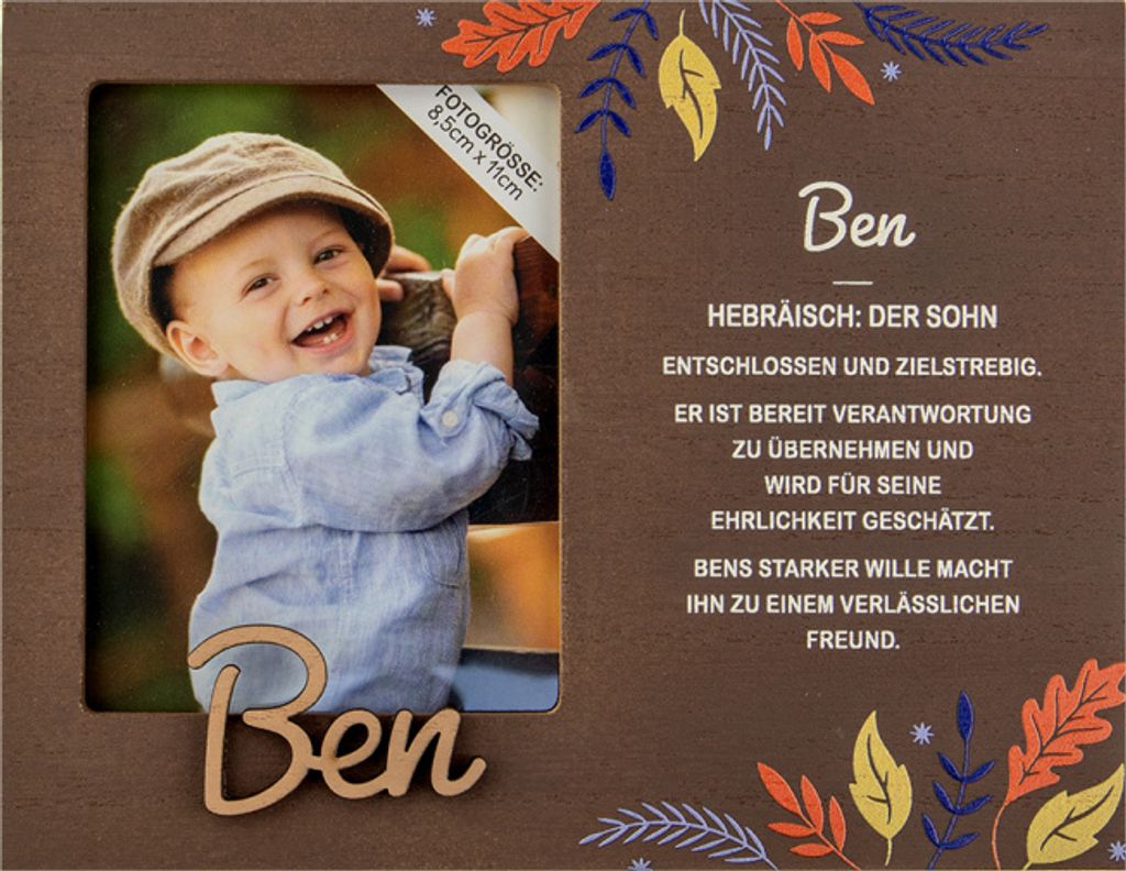 Personalisierter Bilderrahmen für Erwachsene, Kinder, Babys in Holzoptik mit Spruch -Bilderrahmen Ben