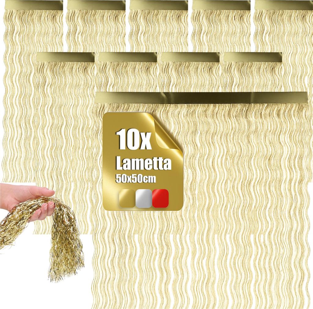 com-four 10x Lametta - Lametta goldfarbene Girlande für Weihnachten - 50cm