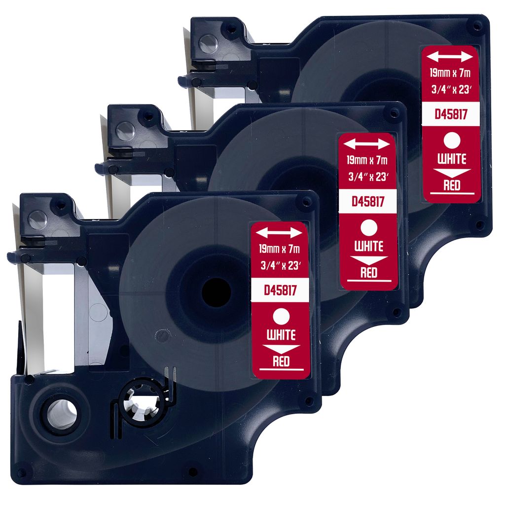 DULA Etikettenband - Kompatibel mit Dymo D1 45817 - 3 Stück - Weiß auf rot - 19mm x 7m