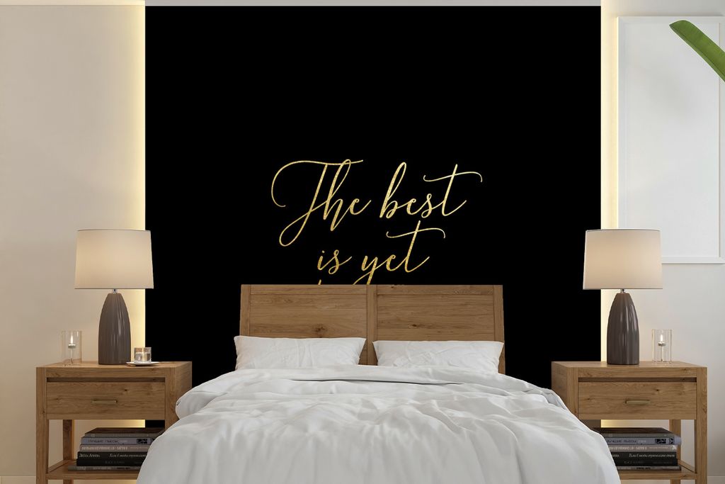 MuchoWow Fototapete für Wohnzimmer oder Schlafzimmer Wandtapete Vinyl Motivtapete Zitate - Motivation - Gold - Schwarz - 240x240 cm - Schlafzimm...