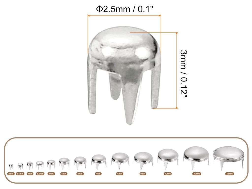 160 Stš¹ck Silberne runde Kuppelnieten, 2,5 mm Messing Kuppel Punk Nieten Rock Nagelk?pfe Krallenperlen fš¹r DIY Kleidung Gš¹rtel Taschen Arm...