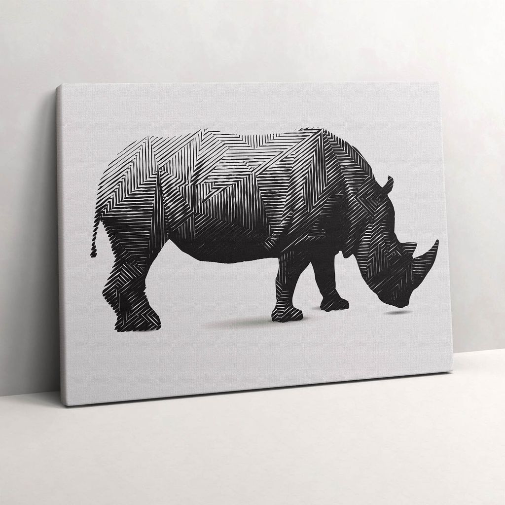 Rhinozeros-Linienkunst – Leinwandbild Wandbild – 80x60 cm – Leinwandbilder – Wandbilder – Schlafzimmer – Flur