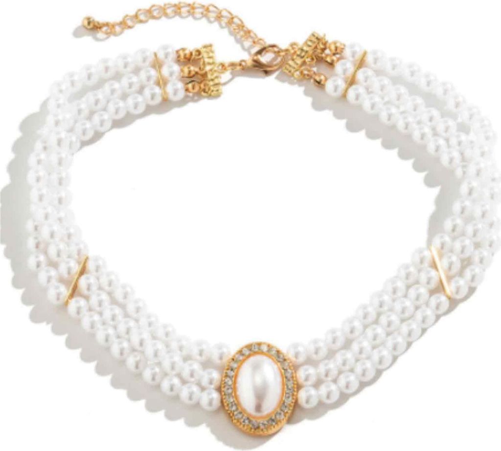 Damen Vintage Mehrreihige Perlenkette, Simulierten Perle Halskette Multi Schichte Elegante 3 reihig weiß Verstellbaren Größen Schmuck Art Deco Z...