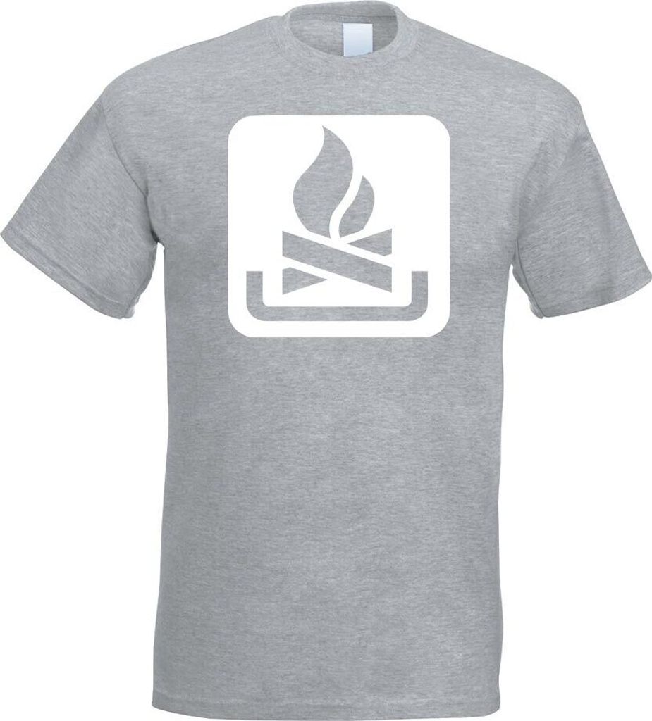 Kiwistar - T-Shirt - Graumeliert - Lagerfeuerplatz Stelle Piktogramme Herren Funshirt Bedruckt Design Sprüche Spruch Motive - mit Motiv Bedruckt -...