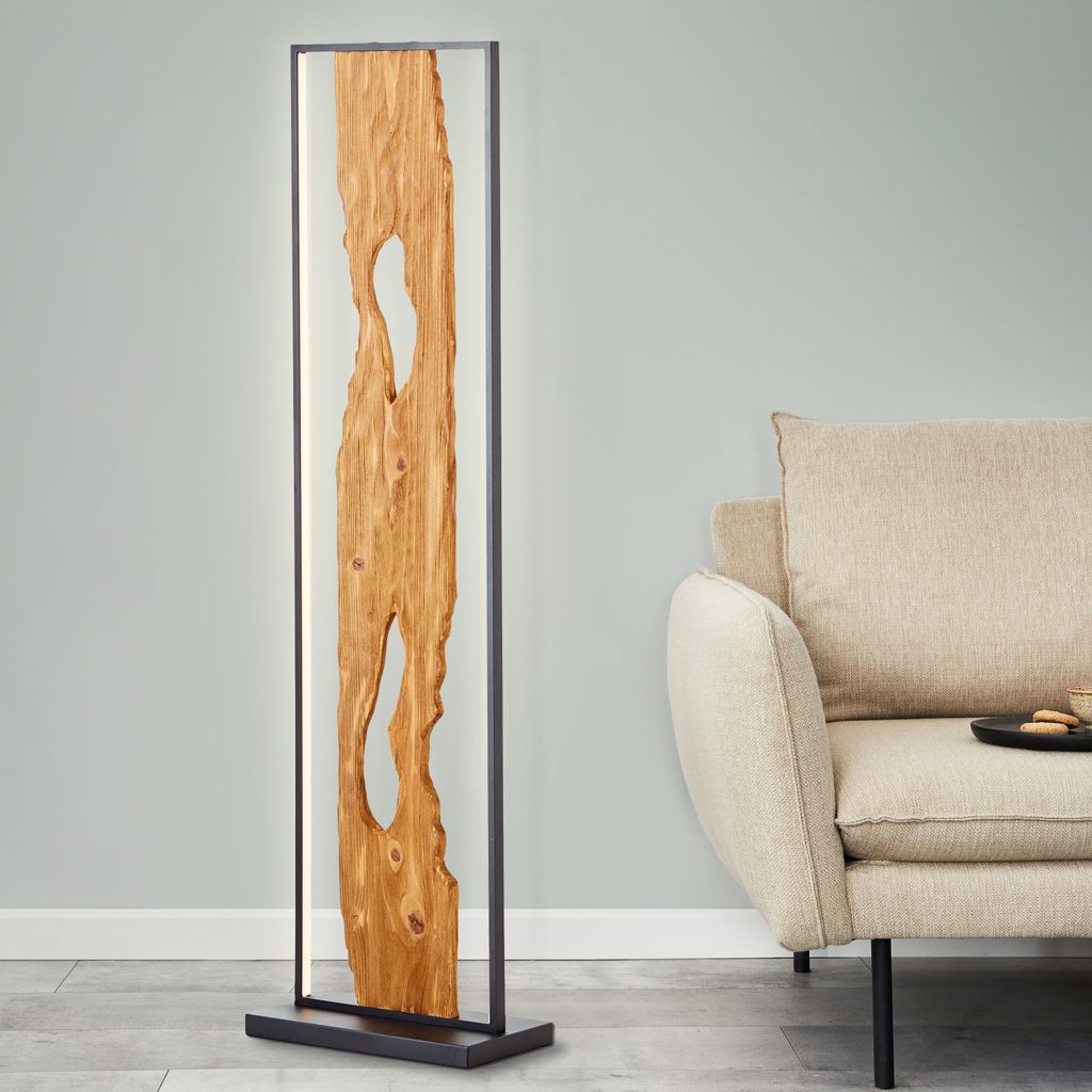 BRILLIANT minimalistische LED Standleuchte CHAUMONT| Hohe schwarze Tischlampe mit Holzdetail | 20W 2300 Lumen 3000 Kelvin| Aluminium/Holz