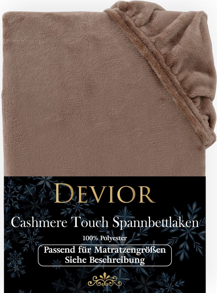 Devior Cashmere Touch Spannbettlaken 180x200 - 200x220 nougat Bettlaken für Boxspringbett Winter Warm Kuschelig