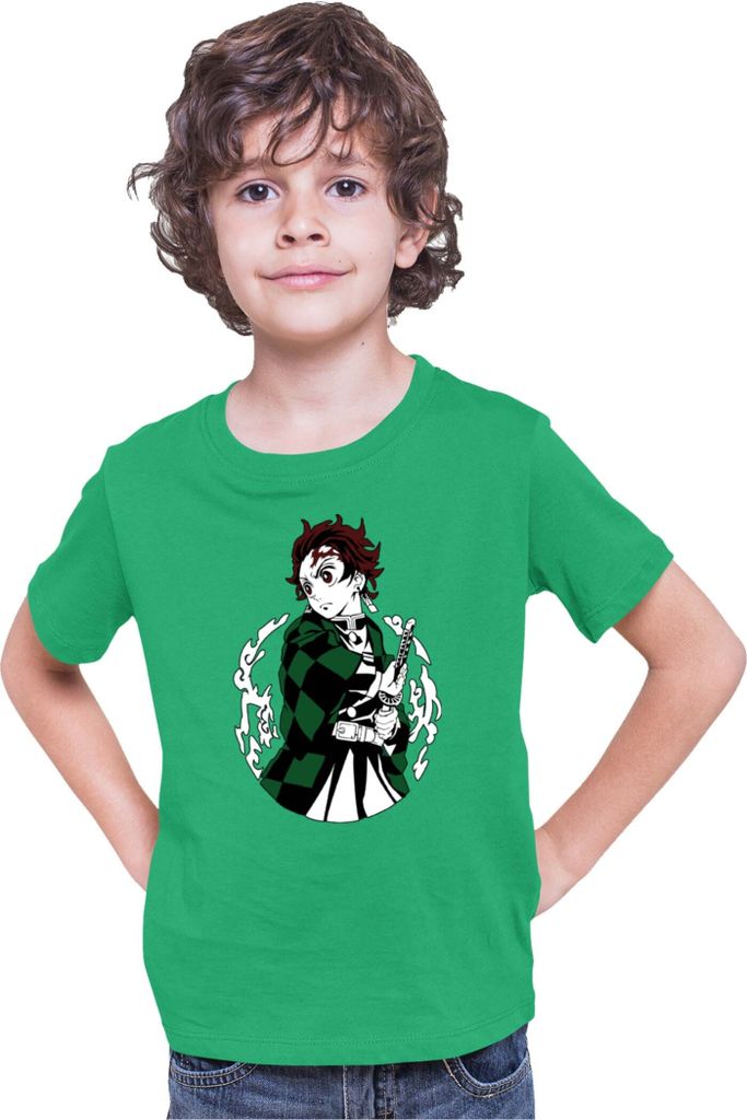 Kinder T-Shirt Demon Anime Slayer Kimetsu No Yaiba Tanjiro Kamado 013, 12-13 Jahr - 152 / Grün