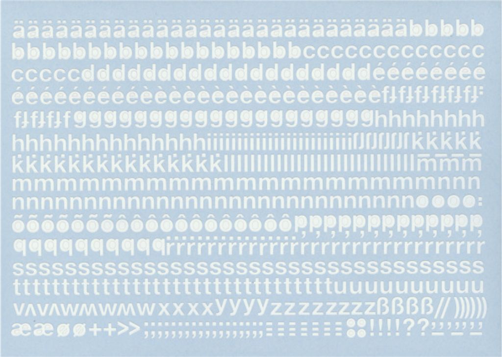Aufkleber Kleinbuchstaben weiß, Folie, 7 mm, 1 Bogen