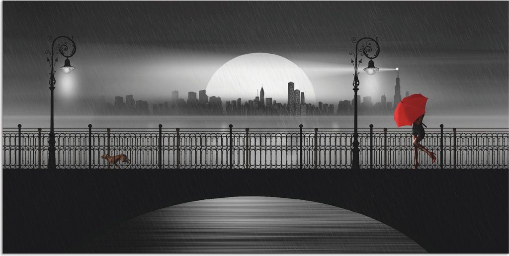 ARTland Wandbild Alu für Innen & Outdoor Die Brücke im Regen Größe: 40x20 cm