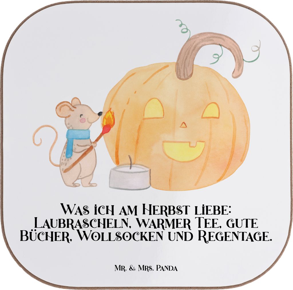 Mr. & Mrs. Panda Tassenuntersetzer Kürbis Maus - Weiß - Geschenk, Trick Or Treat, Untersetzer für Gläser, Tischuntersetzer, gläseruntersetzer,...