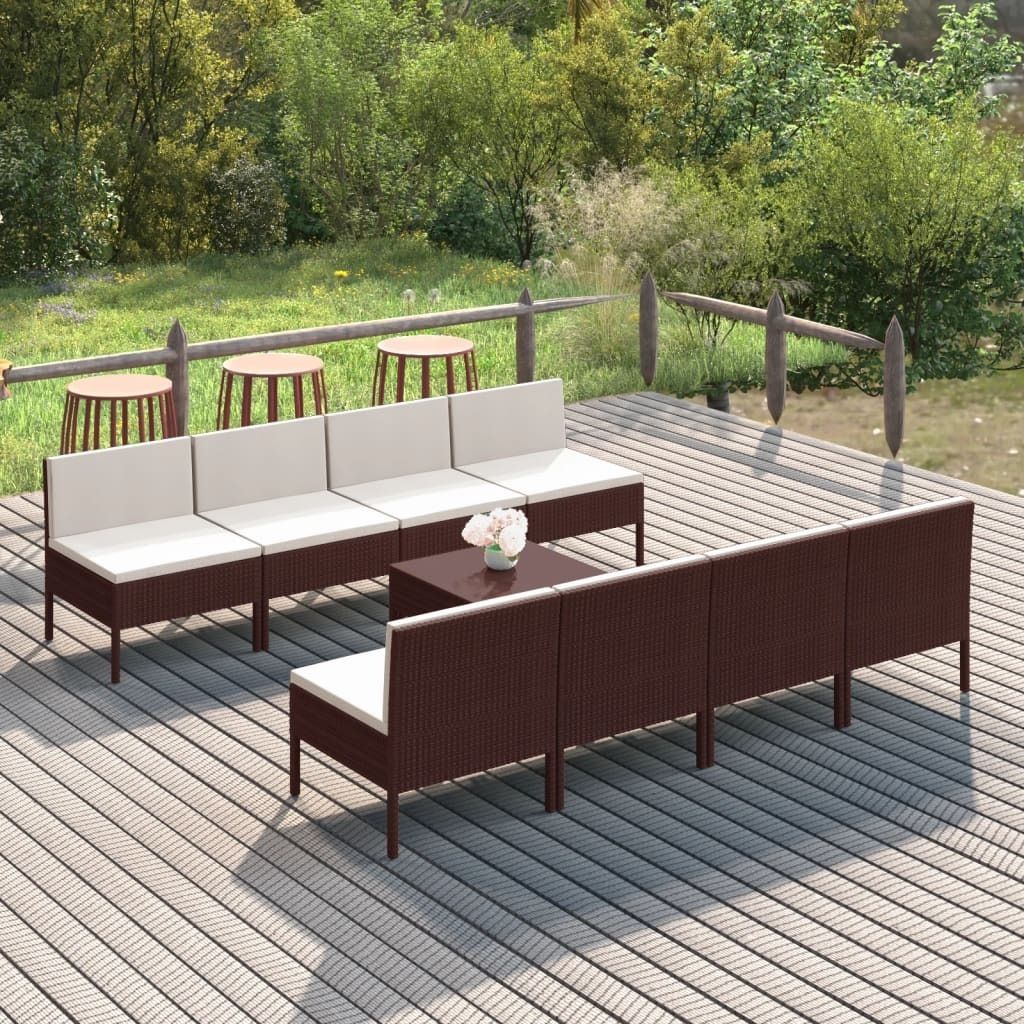 "2024 Moderne" 9-tlg. Garten-Lounge-Set mit Auflagen Poly Rattan Braun - Gartenset Sitzgruppeen Neu3829589