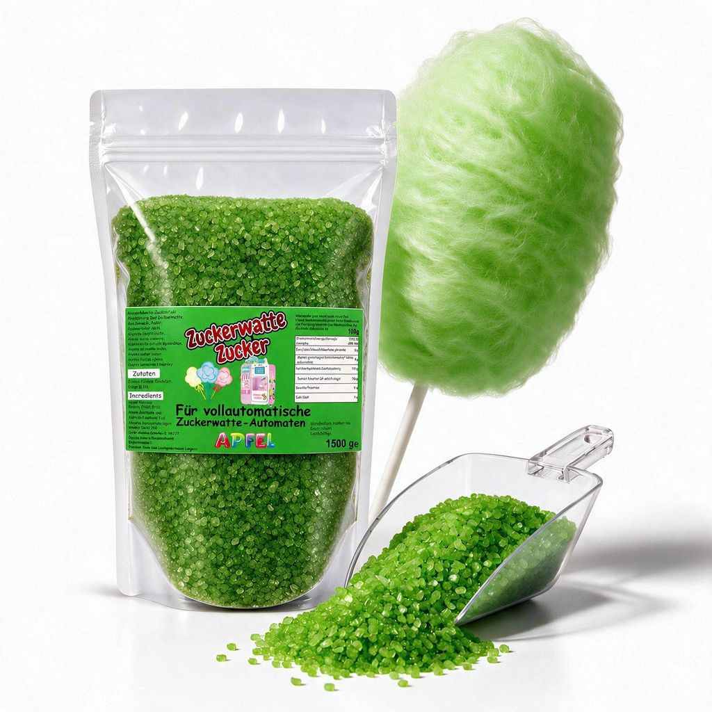 Hrubý cukor na cukrovú vatu jablko zelený 1,5 kg vrecko pre Obrázok produktu 