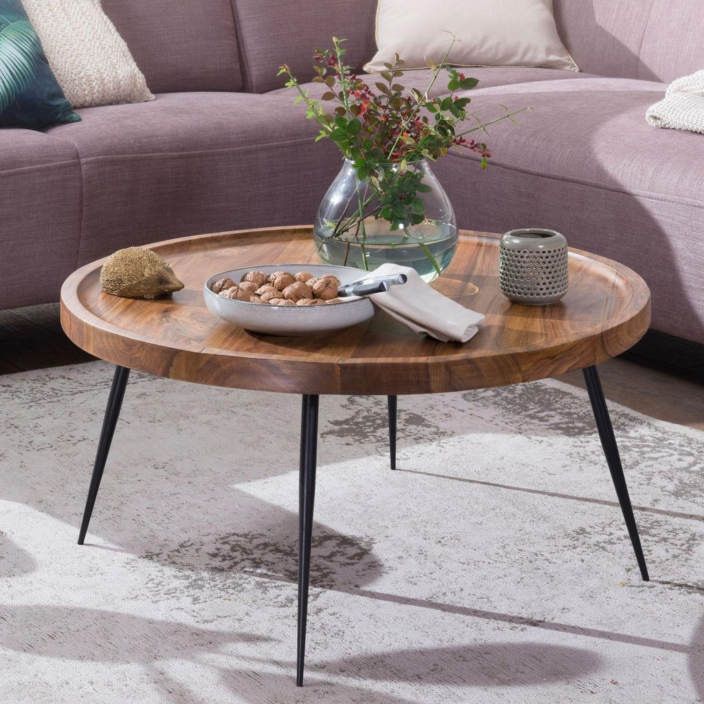 FineBuy Couchtisch Sheesham Massivholz rund Ø 75 cm – Produktbild 