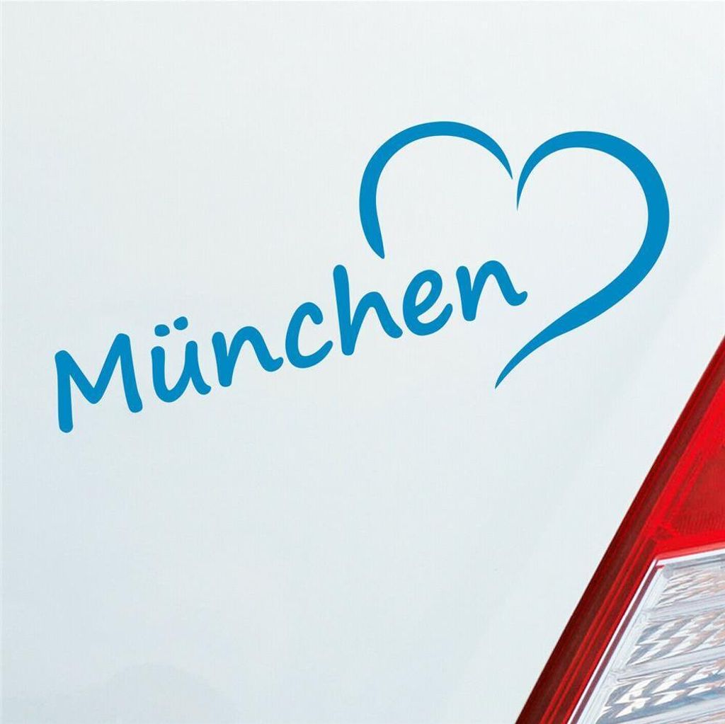 Auto Aufkleber München Herz Heart Stadt Auto Liebe Love 19x8 cm Hellblau Sticker Heckscheibenaufkleber