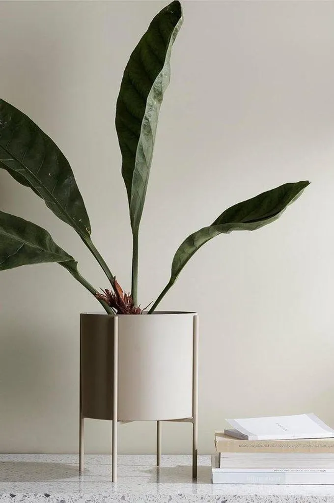Pot de fleurs en fer avec support réversible beige Ø 25 cm - Hauteur 22 cm