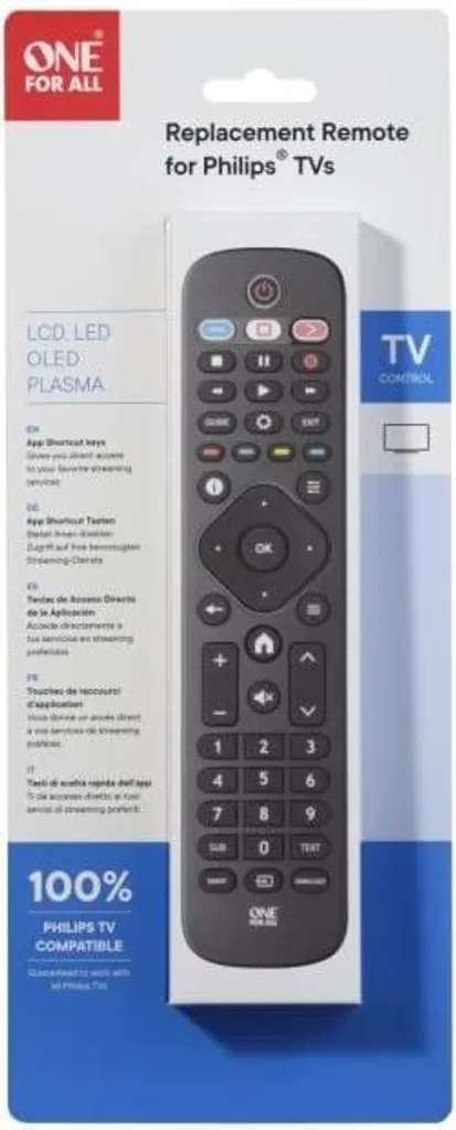 Telecomando sostitutivo per TV Philips, tasto diretto Netflix, compatibile con soundbar, nessuna programmazione necessaria, ONE FOR ALL URC4913