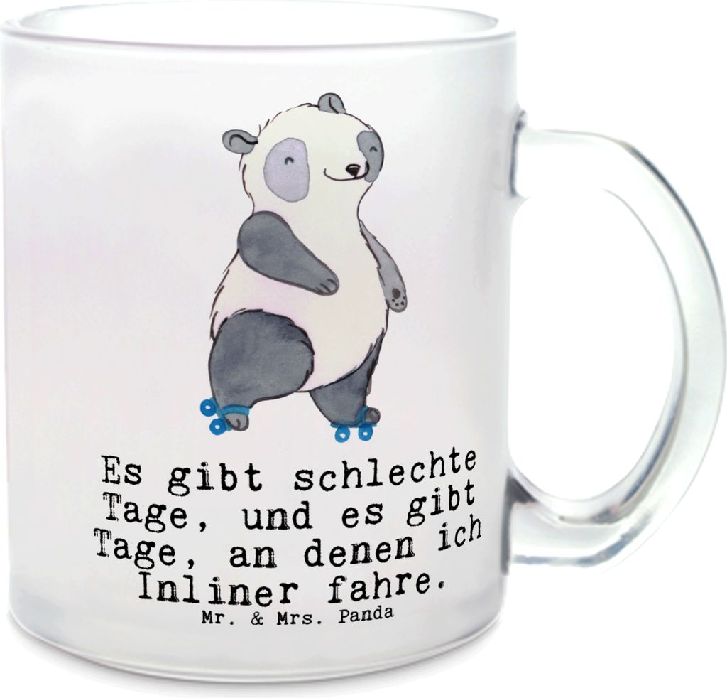 Mr. & Mrs. Panda Teetasse Panda Inliner fahren - Transparent - Geschenk, Inlinern, Tee Tasse, Haferl, Häferl, Glas, Rollschuh, Sportart, Pott
