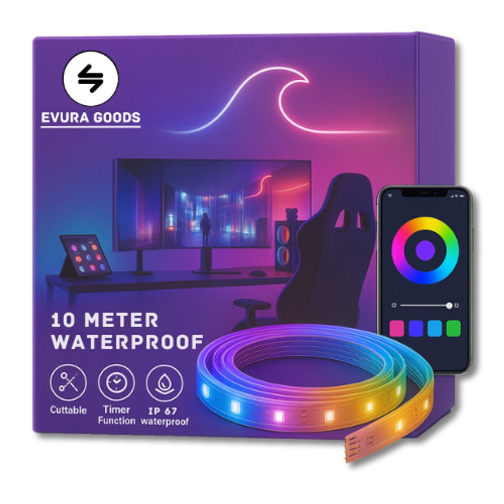 Evura Goods - Led-Streifen 10 Meter - Wasserdicht IP65 - Produktbild 