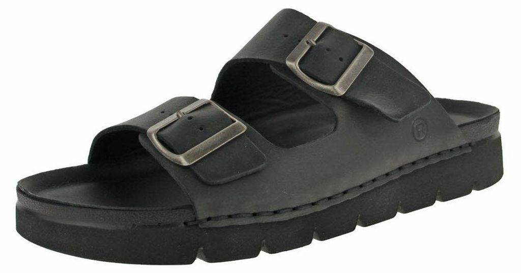 Rohde Herren Pantolette aus Leder, schwarz, Größe 45 mit 3 cm Absatzhöhe
