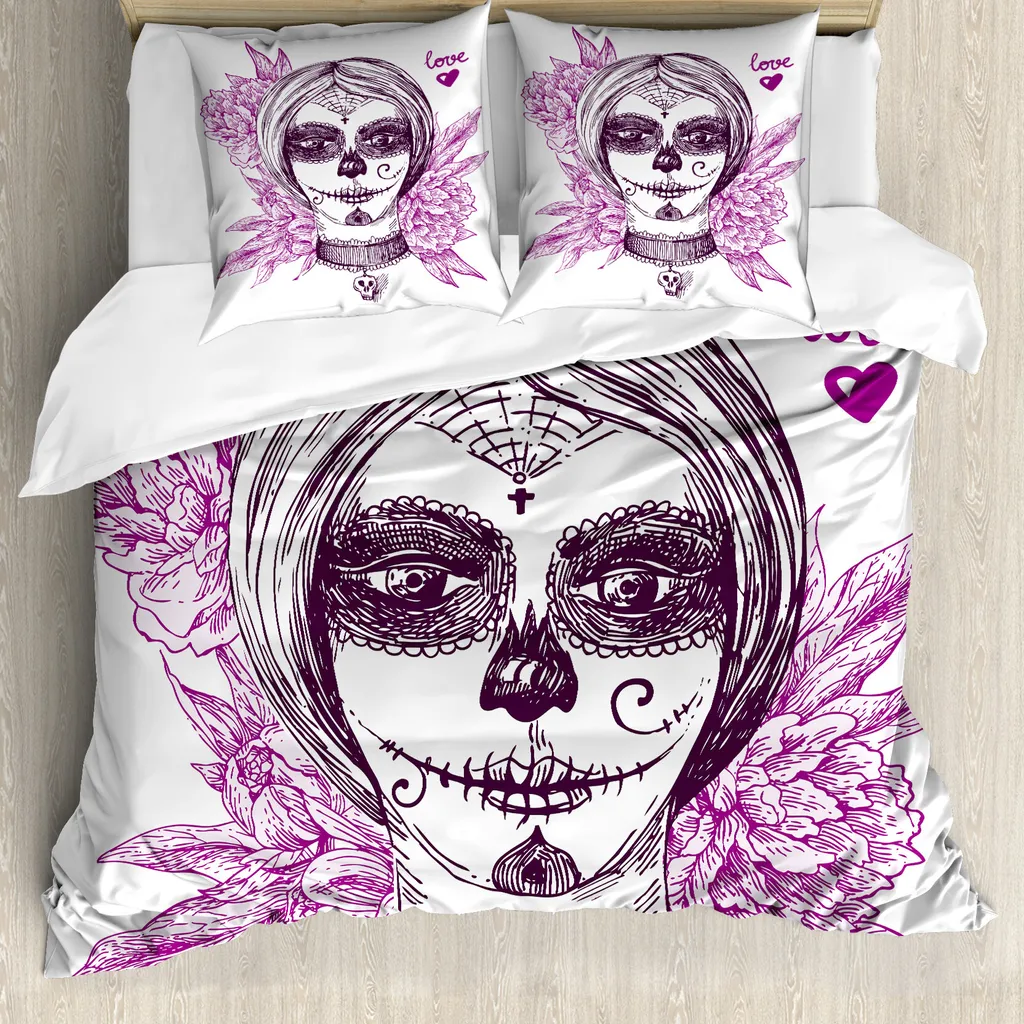Housse de couette violette thème Halloween et Jour des Morts 155x220