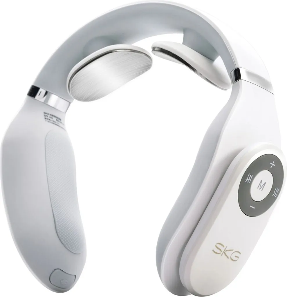 Appareil massage nuque SKG 4098E blanc chauffant et sans fil ultra léger