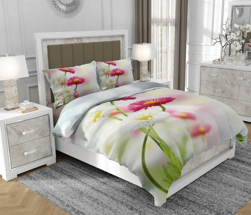 Bedding Set SOVIO 140x200 Fiori Bianco | Cotone 100% Chic