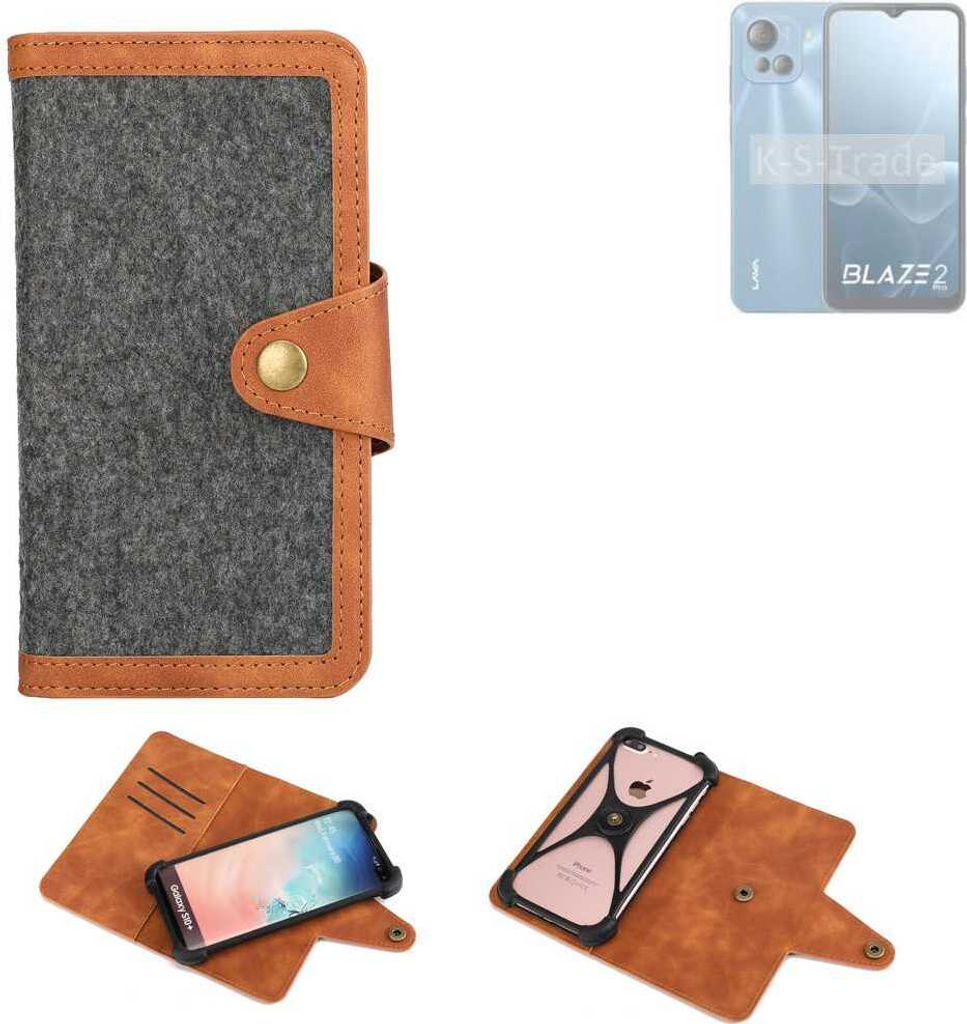 K-S-Trade Schutzhülle Handyhülle kompatibel mit Lava Blaze 2 Pro Filz Hülle Kunst-Leder dunkelgrau braun (1x)