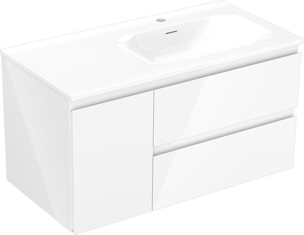 Mexen Orio Badezimmer-Unterschrank 90 cm mit Waschbecken Vela, 2 Schubladen, weiß glänzend - 91A10-09047-2-BFF00-W23M00