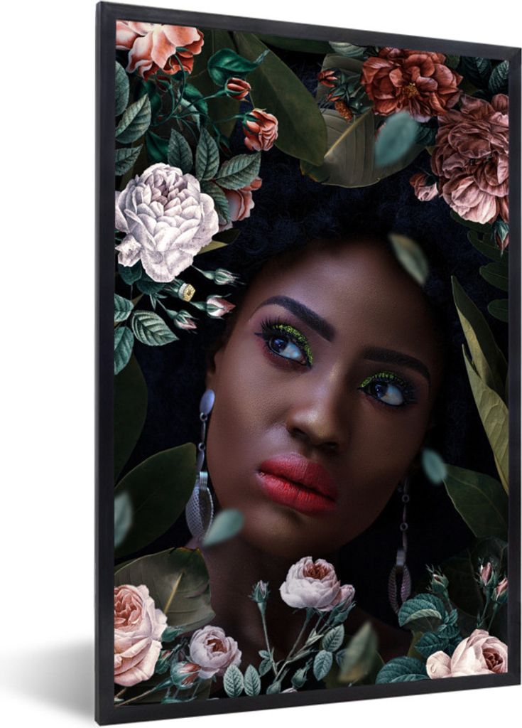 MuchoWow MuchoWow Gerahmtes Poster Frau - Blumen - Make-up 60x90 cm - Poster mit zchwarzem Bilderrahmen - Kunst