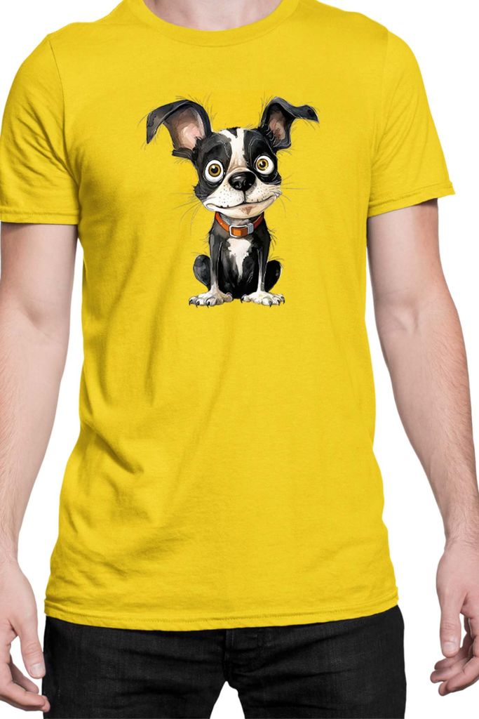 Herren T-Shirt Funny Dogs Breeds Boston Terrier Dog Breed 010, Man S / Gelb