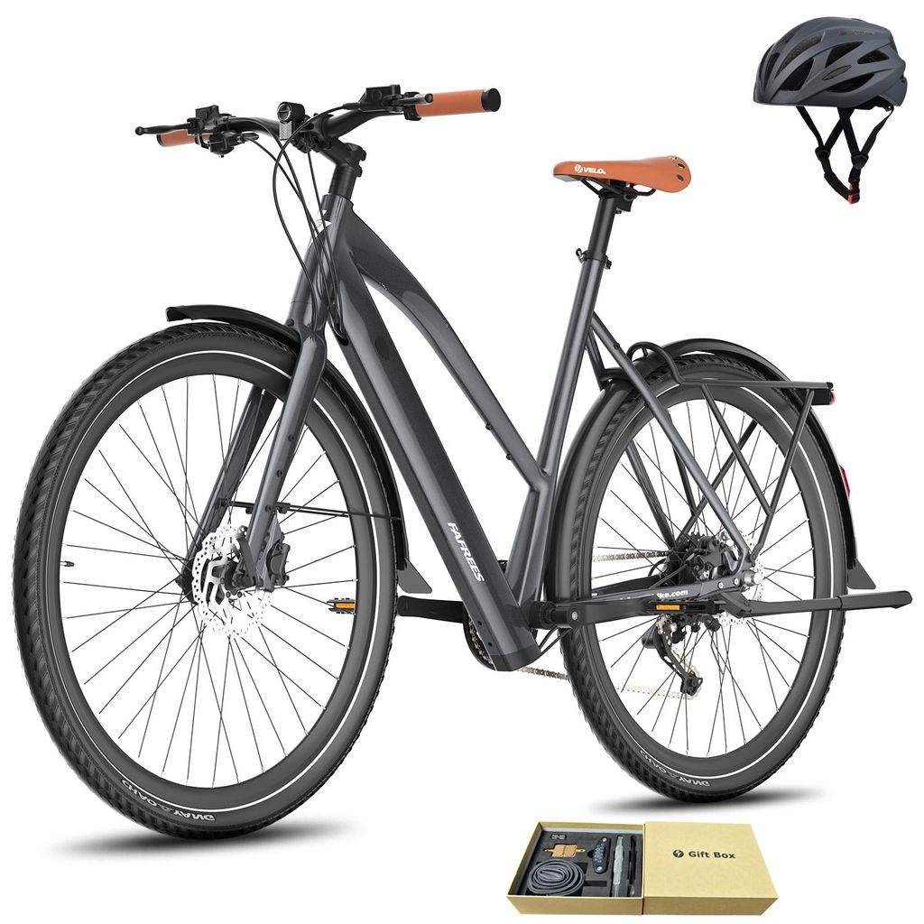 E-Bike für Damen und Herren 28 Zoll Pedelec mit 9 Gang Rostfreie Aluminiumlegierung 36V 250 W bis zu 100 km IPX4, Grau