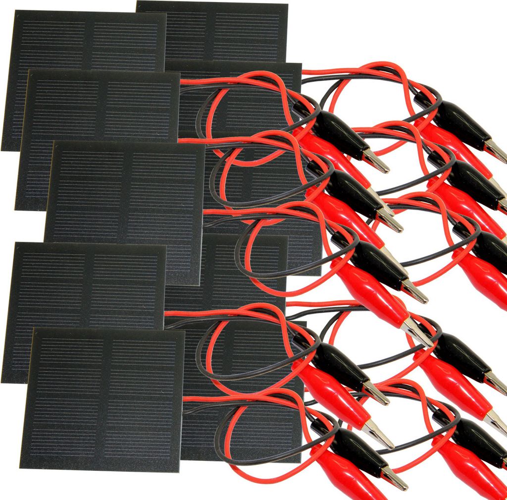 Solarzelle mit Krokoklemmen 200 mA – 2V, 10er-Set