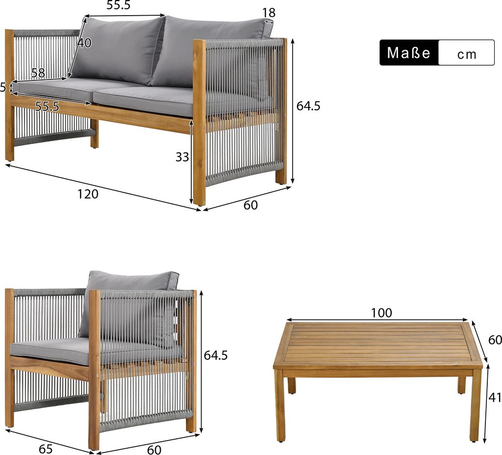 Merax 4-tlg. Gartenlounge-Set, Gartengarnitur aus Holz und Produktbild 7