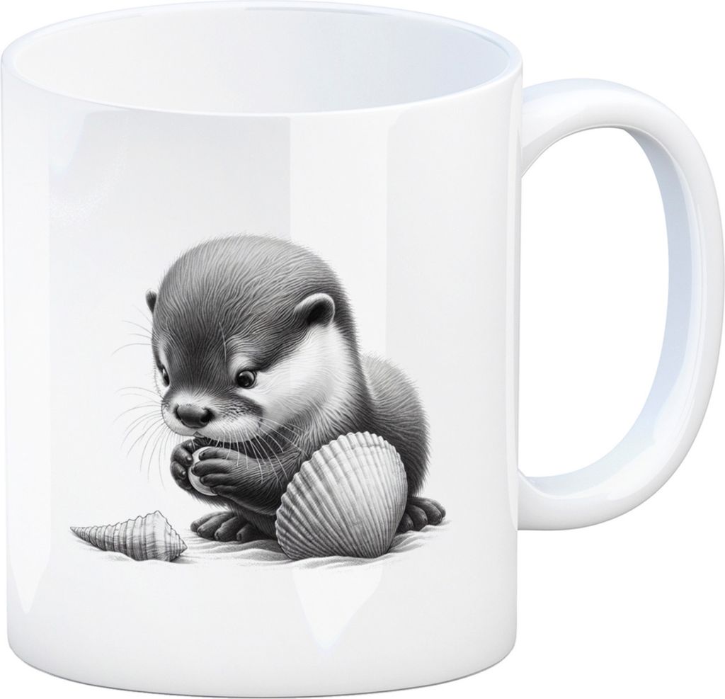 Baby Otter mit Muschel Kaffeebecher