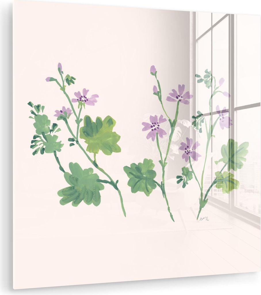 MuchoWow Glasbilder - Bilder auf Wandbild - Foto auf Glas Blumen - Pflanzen - Beige - Rosa 50x50 cm Wanddekoration aus Glas - Acrylglasbild - Acryl...