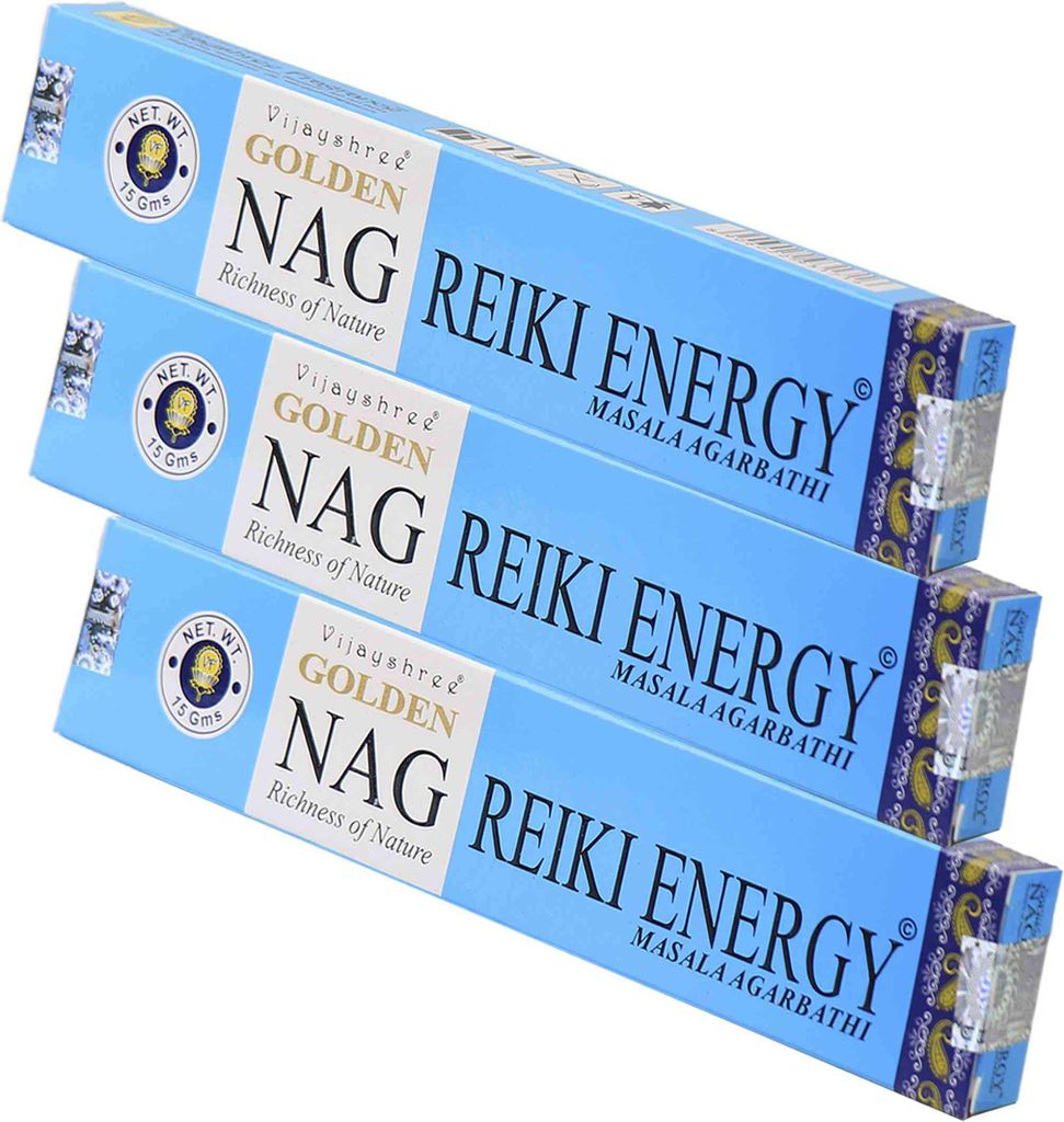 3x Golden Nag Reiki Energy Räucherstäbchen – Natürliches Räucherwerk 45g