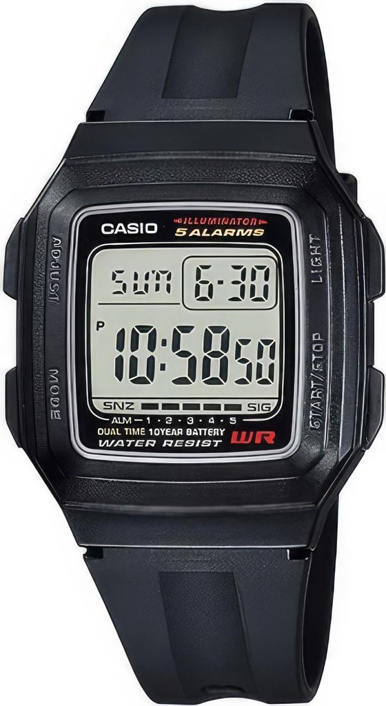 A black Casio digital watch is shown against a white background.