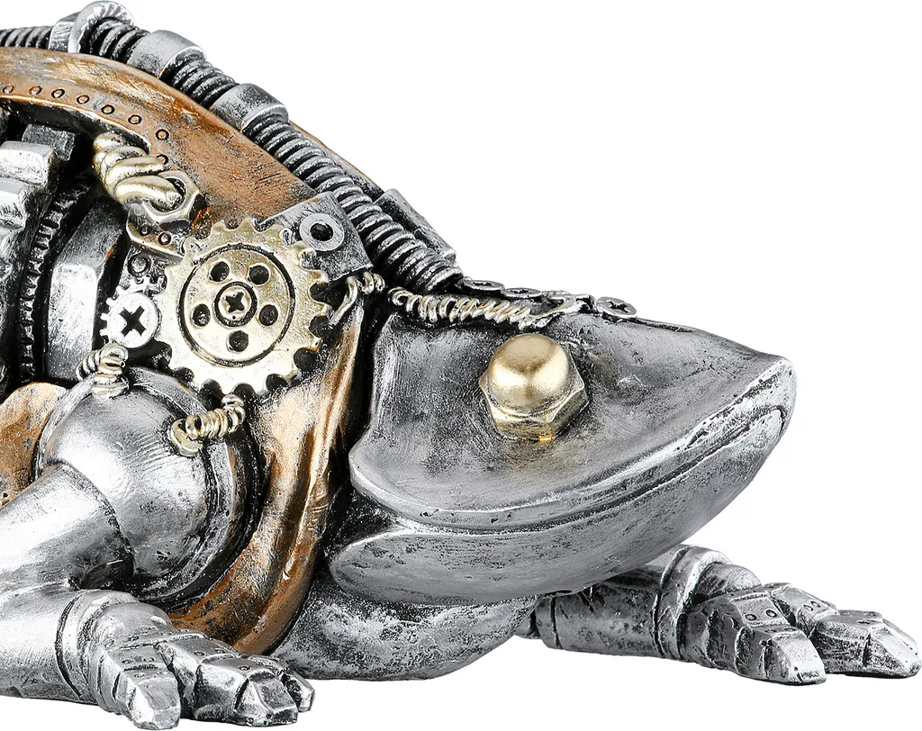 Statue Décorative Caméléon Steampunk Argent 22cm - Objet Design Industriel - 5