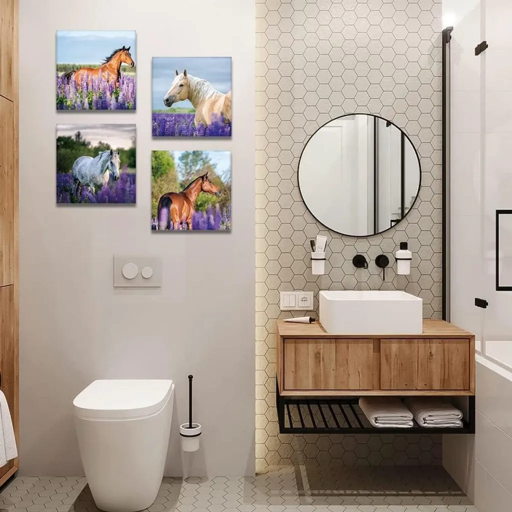 Set de Tableaux Fleurs de Lavande et Cheval pour Décorer une Chambre