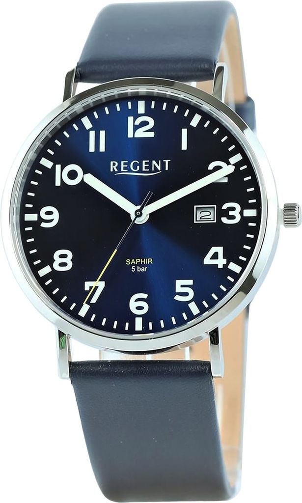 Regent Leder Herren Uhr Armbanduhr Quarz blau Lederarmband D2UR1114076