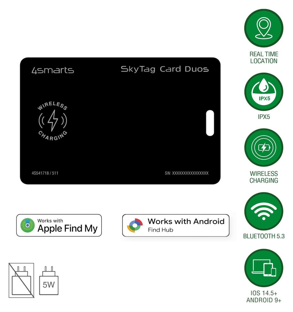 4smarts Standort-Finder SkyTag Card Duos ReCharge, schwarz, Produktbild 