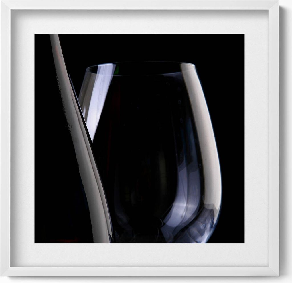 Glas und Flasche– Wandbild mit Rahmen – Gerahmtes Bild – Wanddekoration – 50x50 cm – Weiß Rahmen