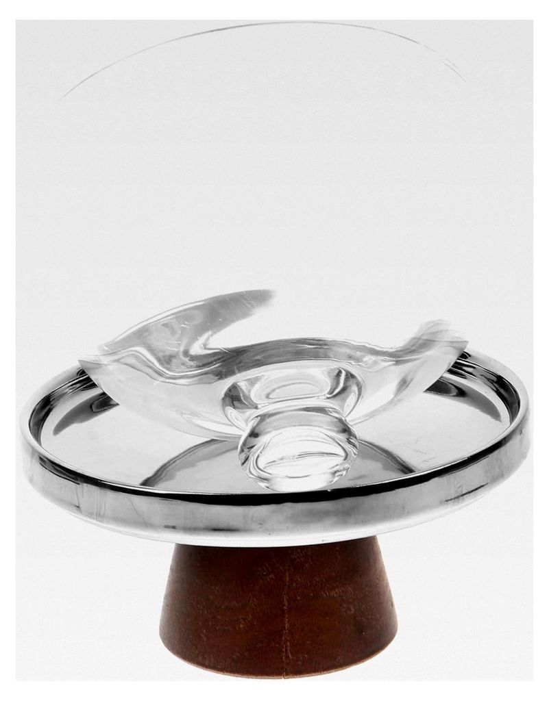 Glas-Tortenständer mit Haube und Holz-Basis für die Präsentation von Desserts