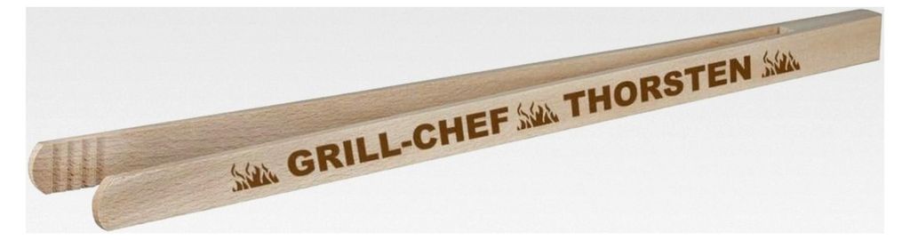 Grillzange mit individueller Namensgravur - Buchenholz 40 cm - Holzzange für Küche und Grill, geeignet zum Grillen - Personalisiertes Geschenk f...