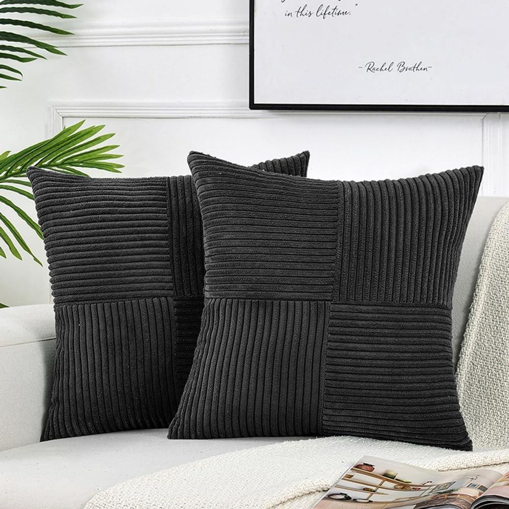 Set mit 2 schwarzen Cord-Kissenbezügen (35 x 35 cm). Weiche, moderne Dekokissen für Sofa, Schlafzimmer, Wohnzimmer und Balkon. Boho-Dekoration.