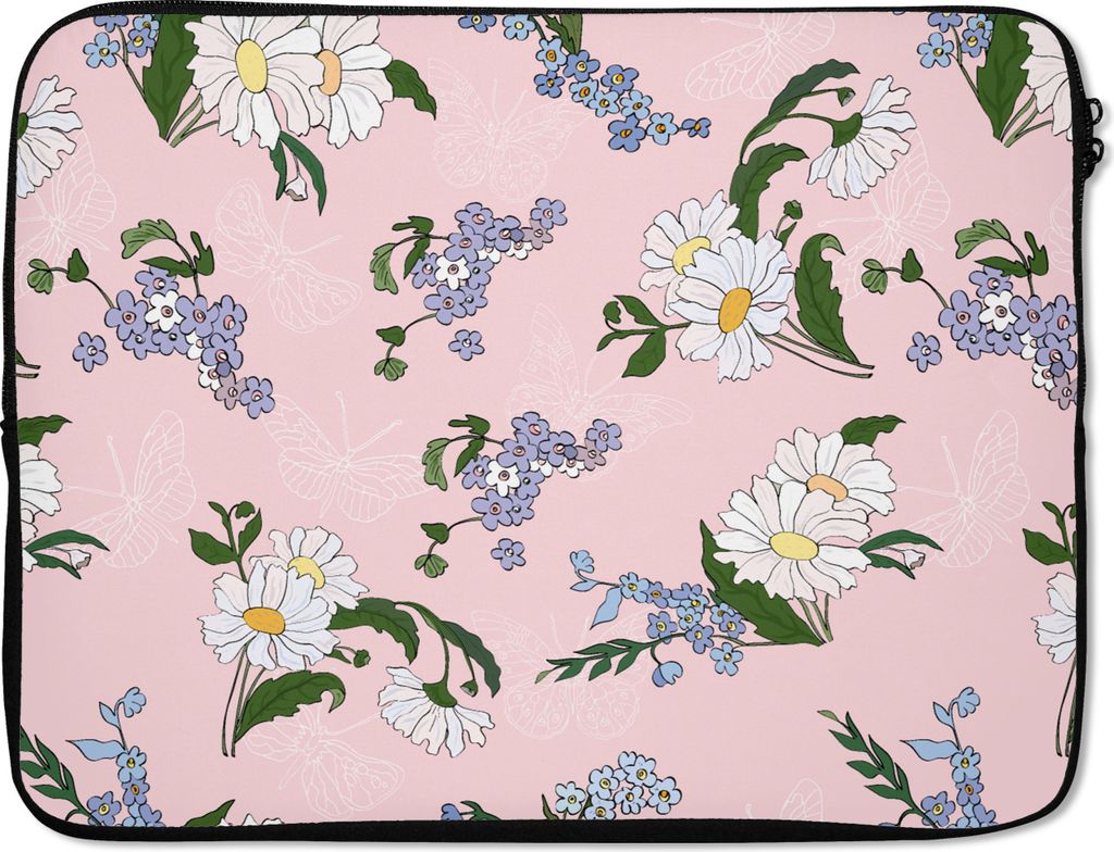 MuchoWow Laptop Hülle 17 Zoll Laptoptasche Muster - Vergissmeinnicht - Blumen - Mädchen - Kinder - Kinder - Zipper - Schutzabdeckung