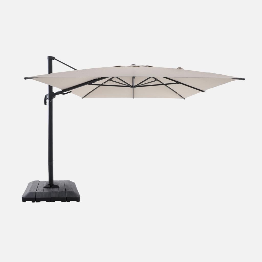 sweeek - Rechteckiger Ampelschirm 3x4m + Schutzhülle und befüllbare Platten 98x98cm - Beige